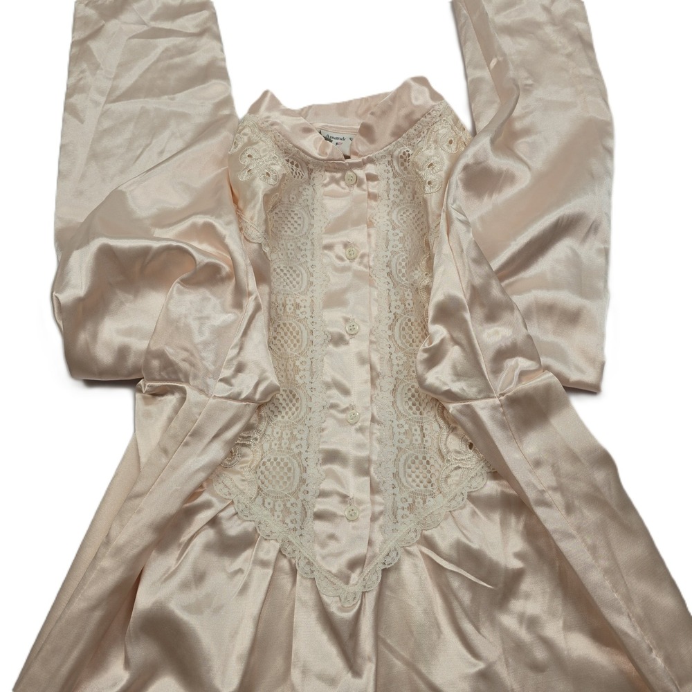 Amanda Stewart Woman Vintage Pale Peachy/Pink Lace Long Sleeve Maxi Nightgown S - Picture 6 of 11